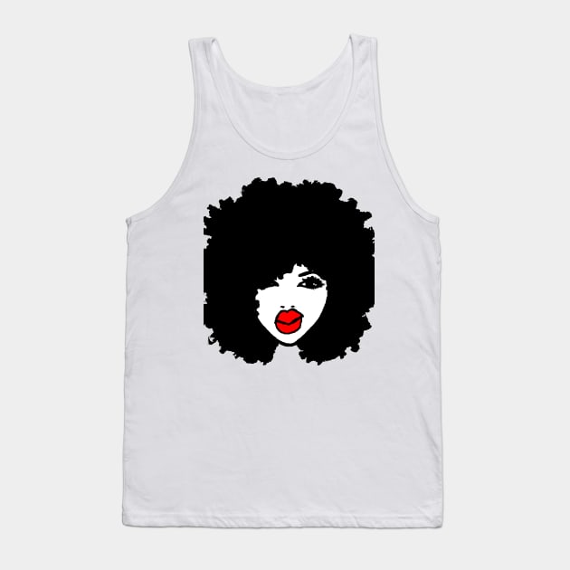 Black Afro Curly Girl Red Lips Tshirt Tank Top by EllenDaisyShop